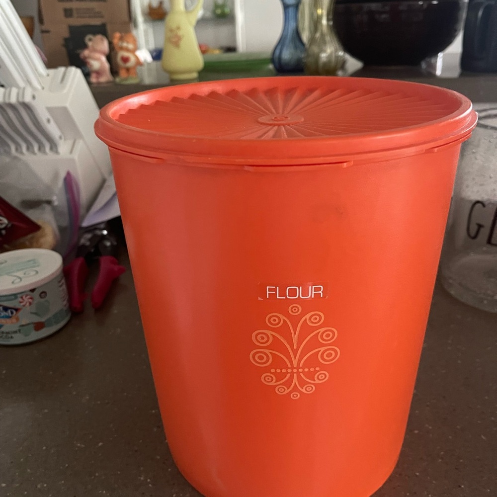 Tupperware vintage large Orange Flour Storage Container